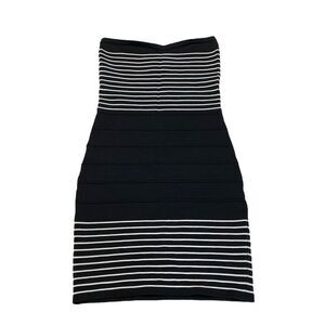 Wet Seal women strapless mini Dress Sz S striped black silver bodycon bandage